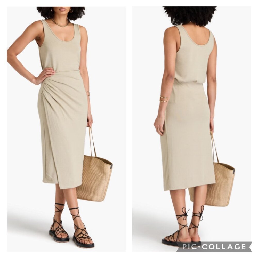 Vince Side-Drape Skirt Womens‎ Size XL Sepia Ruched Faux Wrap Stretch Knit